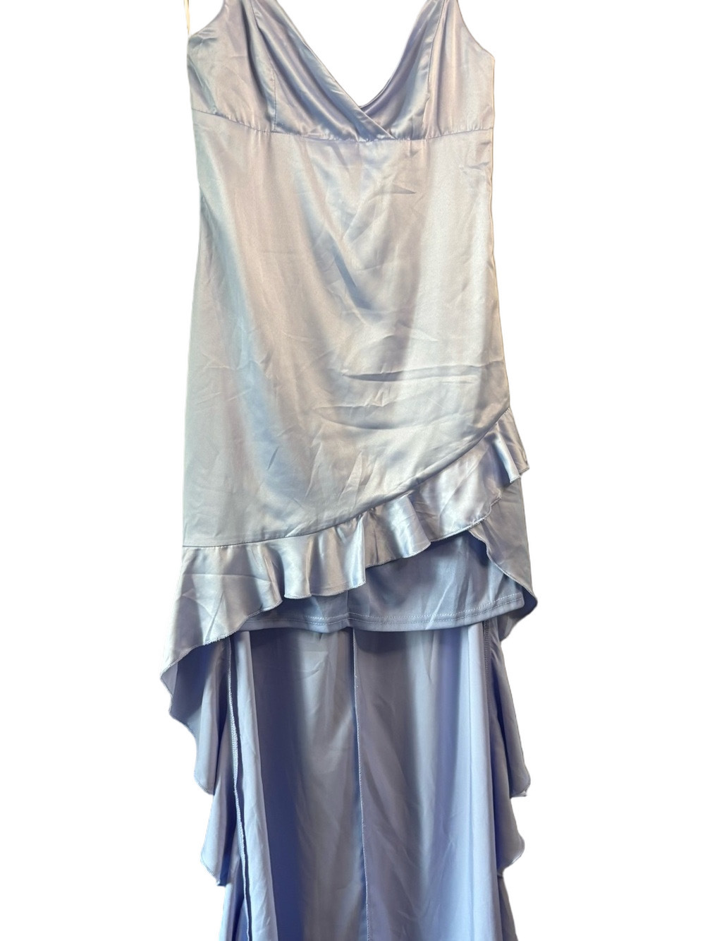 Light Blue Spaghetti Strap High-Low Ruffle Dress by - Picture 10 of 11